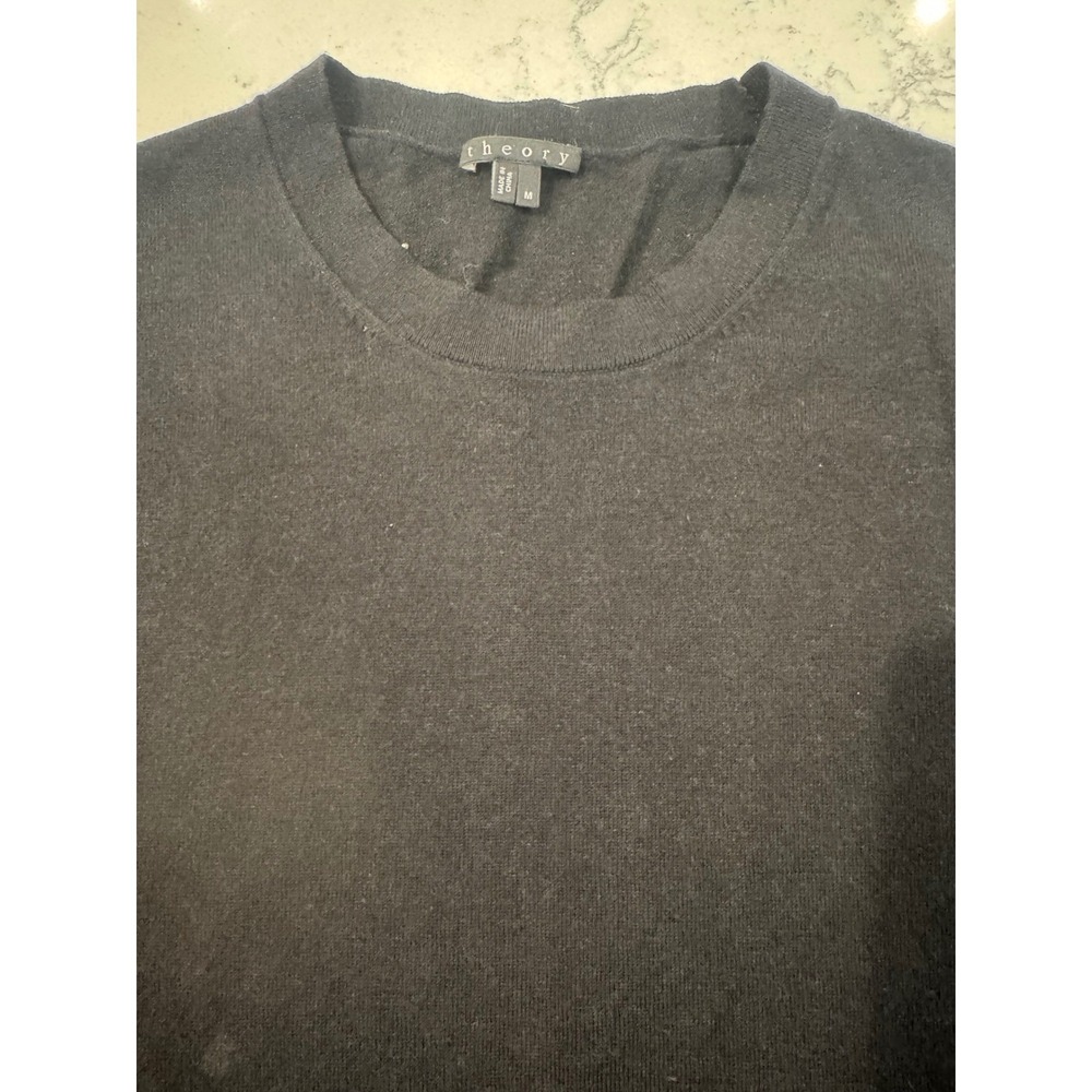 Theory Leiman C Cashcotton Black Crew Neck Cotton Cashmere Sweater Womens Medium
